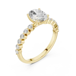 Ethereal Oval Cut Solitaire Ring with Pavé Accents