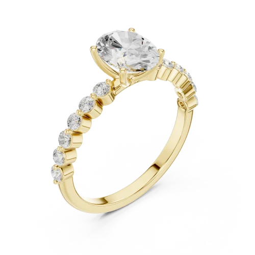 Ethereal Oval Cut Solitaire Ring with Pavé Accents