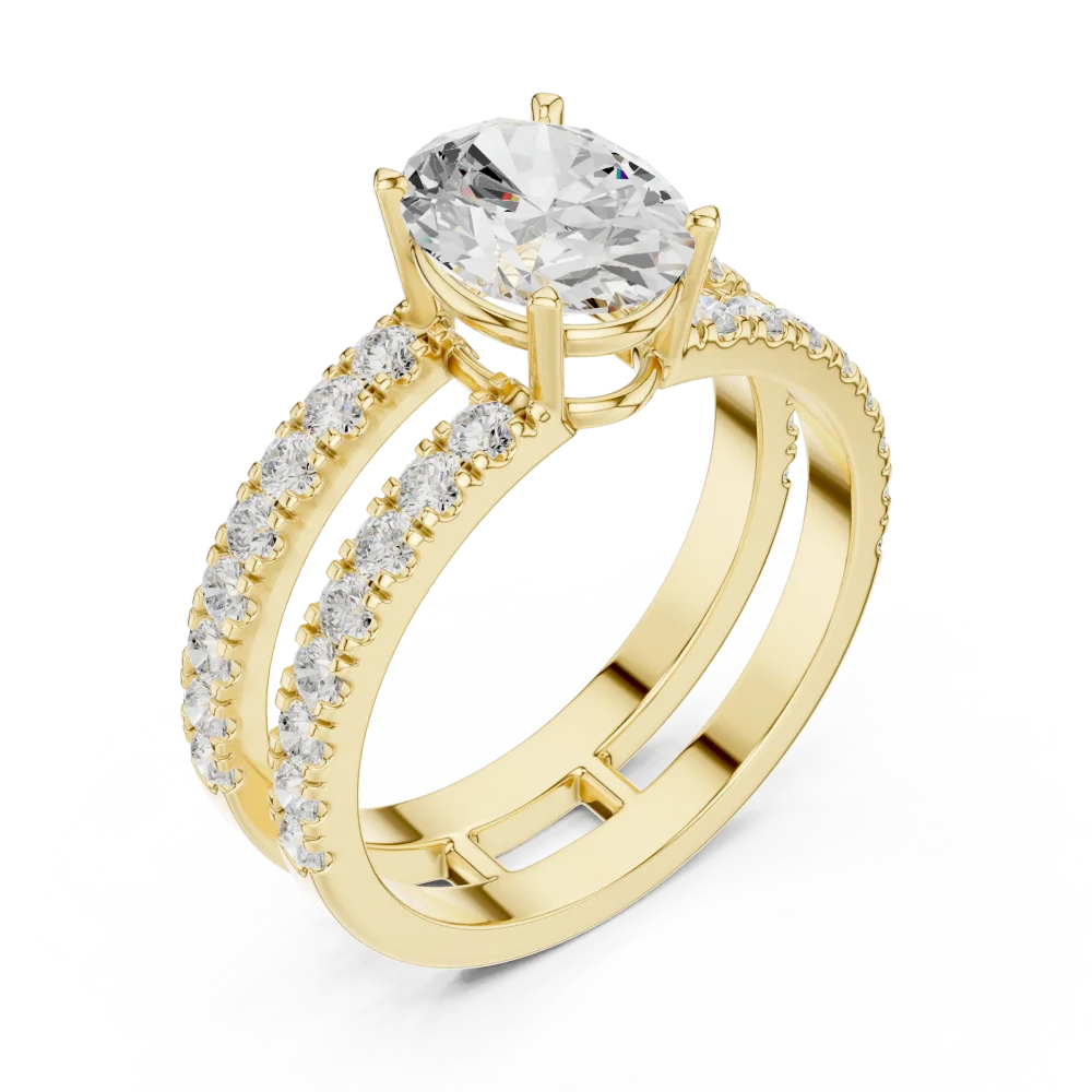 Experience the brilliant radiance of our oval Solitaire ring, featuring expert pavé detailing and superior DIAMEUR diamond fire. Shop this modern luxury today.