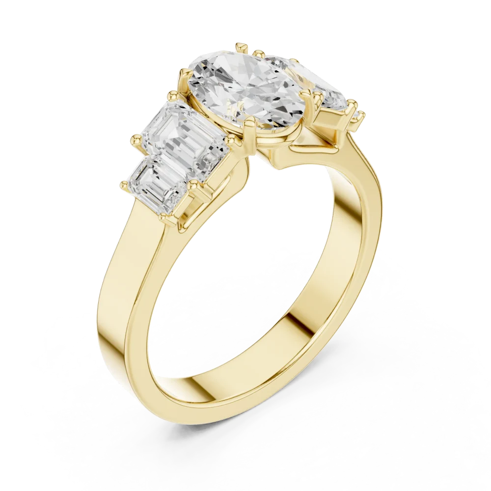 Experience the brilliant allure of this three-stone oval Solitaire ring. Featuring high-clarity DIAMEUR diamonds, it is the ultimate modern classic.
