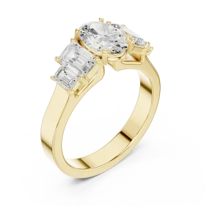 Ethereal Oval Solitaire Three Stone Architectural Ring