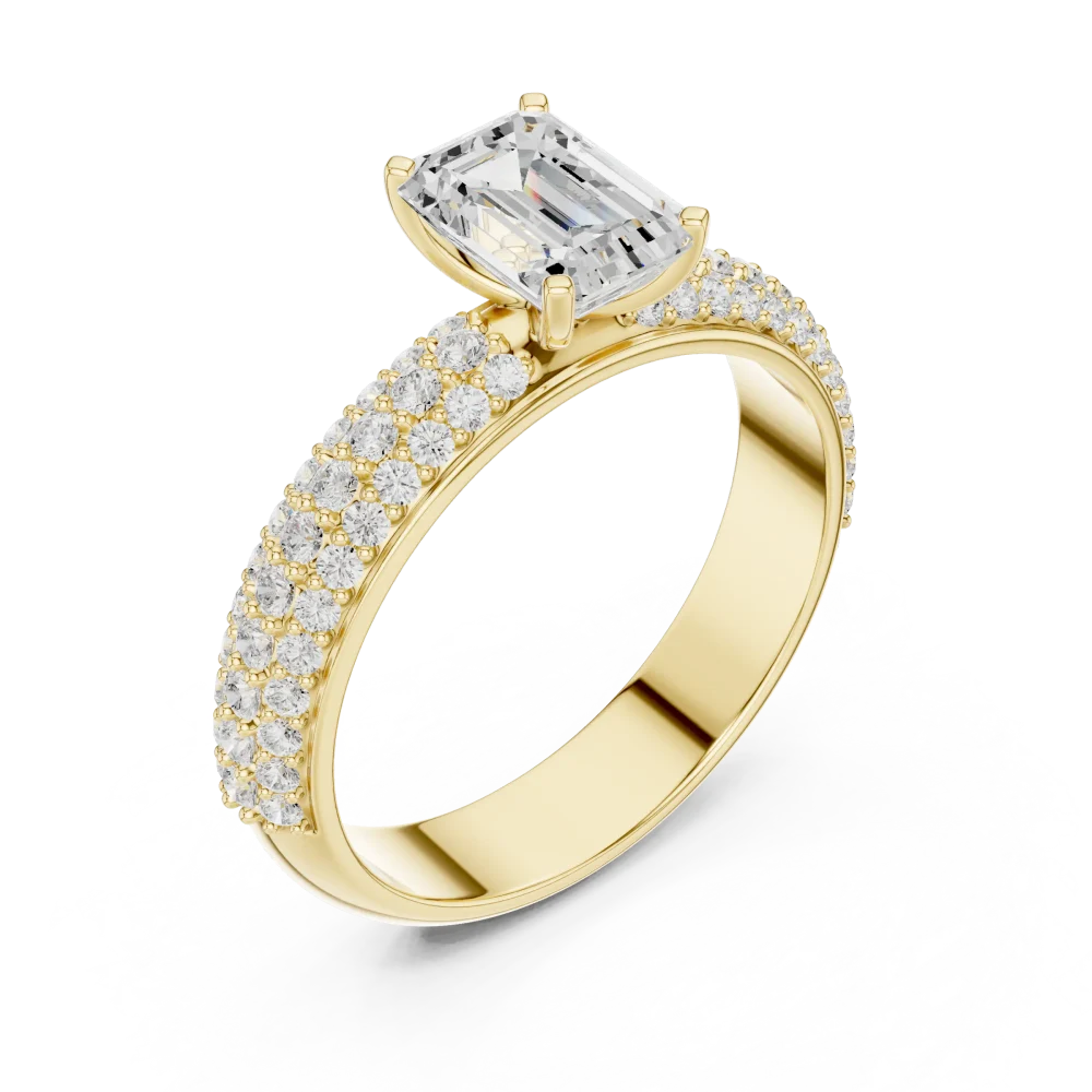 Experience true radiance with this Emerald Cut Solitaire Ring. Featuring pavé-set DIAMEUR lab-grown diamonds, it is the ultimate modern classic. Shop now.