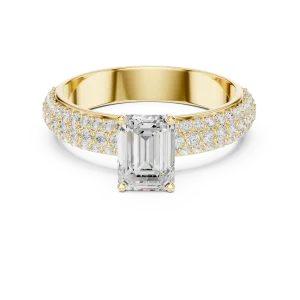 Ethereal Emerald Cut Solitaire Pavé Statement Ring - Image 2
