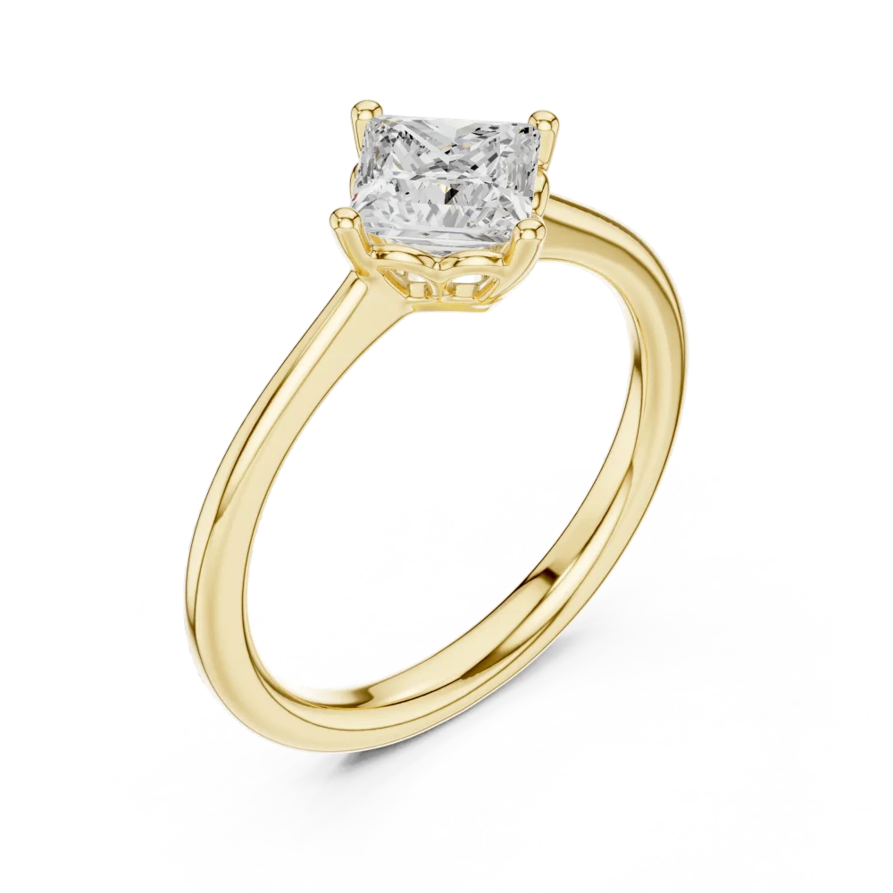 Experience the timeless elegance of this princess-cut Solitaire engagement ring. Featuring a brilliant DIAMEUR lab-grown diamond, shop now to own luxury.