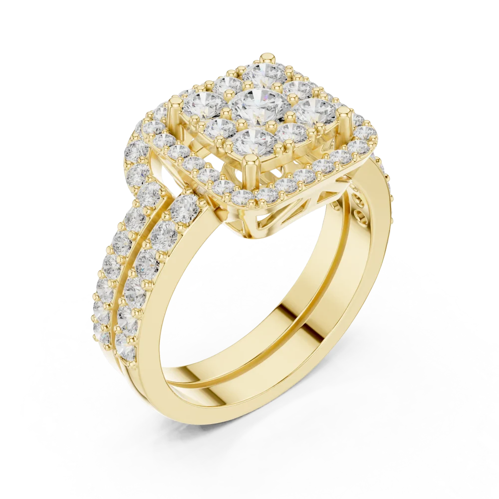 Elevate your ensemble with this brilliant-cut geometric cluster ring. Featuring premium DIAMEUR lab-grown diamonds, discover sustainable luxury today.