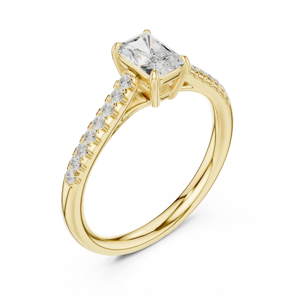 Discover the Radiant Luminary Solitaire, featuring a brilliant DIAMEUR diamond and sparkling pavé accents. Elevate your collection with this icon today.