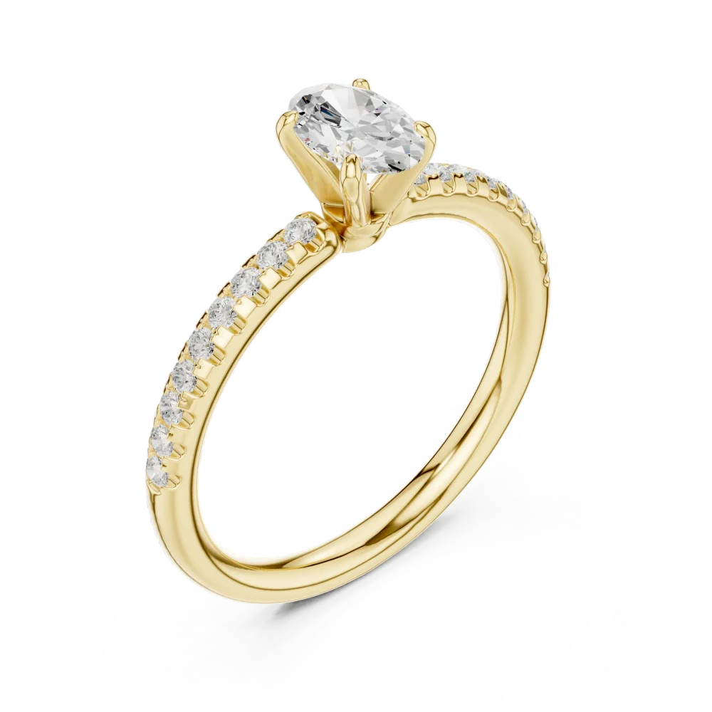 Elevate your style with this radiant oval-cut DIAMEUR diamond ring, featuring a pavé-set band for unmatched fire. Shop this modern classic beauty today.