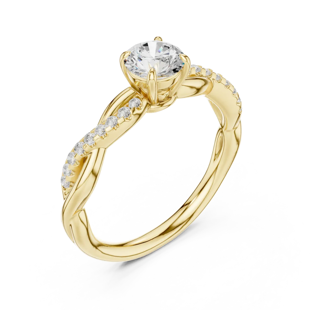 Experience the captivating glow of this Ethereal Round Solitaire Ring. Featuring a refined twisted band and premium DIAMEUR diamonds. Shop yours now.