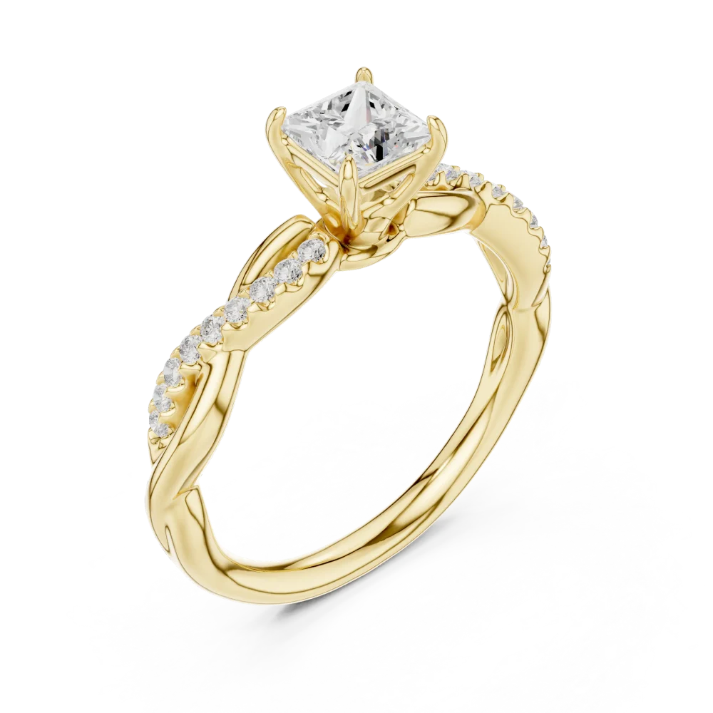 Discover our elegant princess-cut DIAMEUR diamond ring, featuring a graceful twist band and brilliant pavé accents. Elevate your style and shop now.