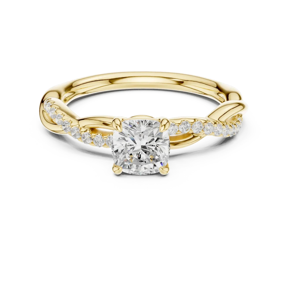 Ethereal Cushion Cut Twisted Pavé Solitaire Ring - Image 2