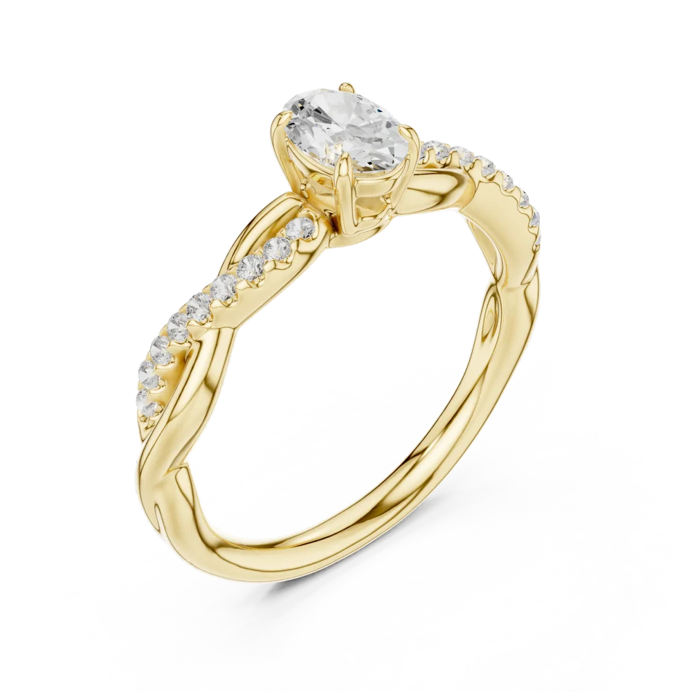 Elevate your ensemble with this fluid helix ring, featuring a brilliant oval-cut DIAMEUR diamond and sparkling pavé accents. Shop this sustainable luxury.