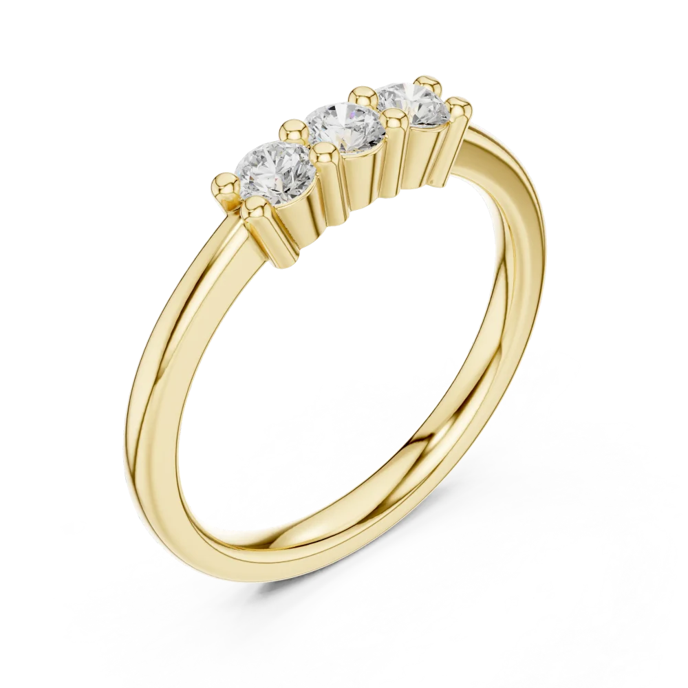Experience the radiance of this three-stone DIAMEUR lab-grown diamond ring. A sleek, modern classic engineered for brilliance. Shop this timeless piece.