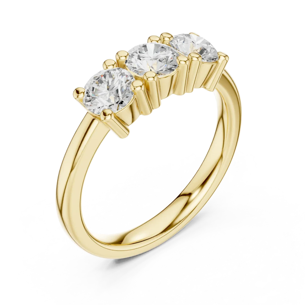 Experience the brilliant fire of our three-stone linear ring, featuring ethically crafted DIAMEUR diamonds. A modern classic, shop this design today.