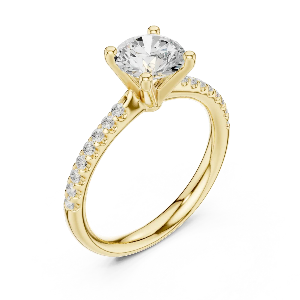 Discover the radiant beauty of this round brilliant Solitaire engagement ring, featuring shimmering pavé accents. Elevate your story today.