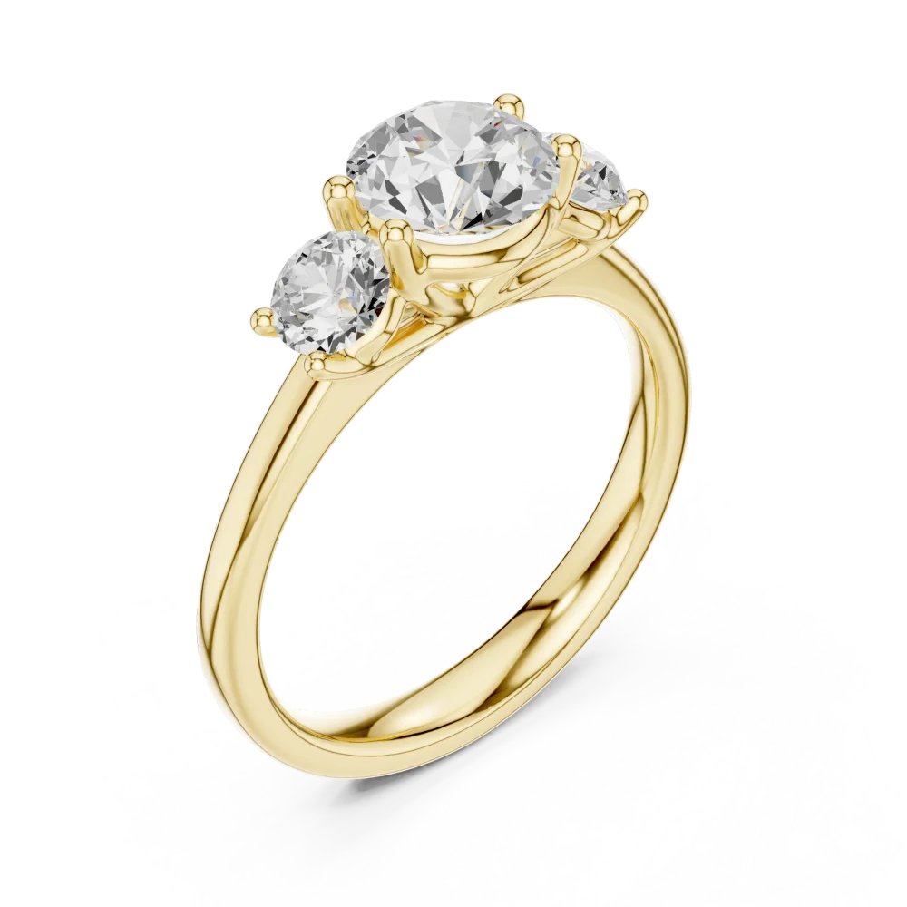 Experience the brilliant radiance of our three-stone Solitaire ring, featuring premium DIAMEUR lab-grown diamonds. Discover sustainable luxury today.