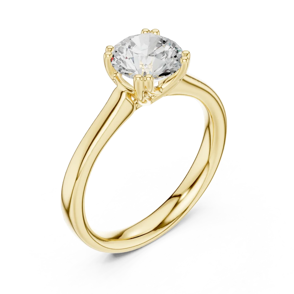Discover the Essence Solitaire ring, featuring a brilliant-cut DIAMEUR diamond in a sleek setting. Elevate your forever with sustainable luxury. Shop now.