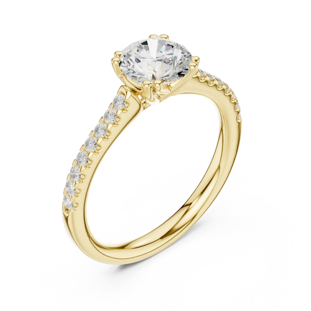 Experience timeless brilliance with this Round Solitaire ring. Featuring an exquisite DIAMEUR diamond, this design offers unmatched sparkle. Shop now.