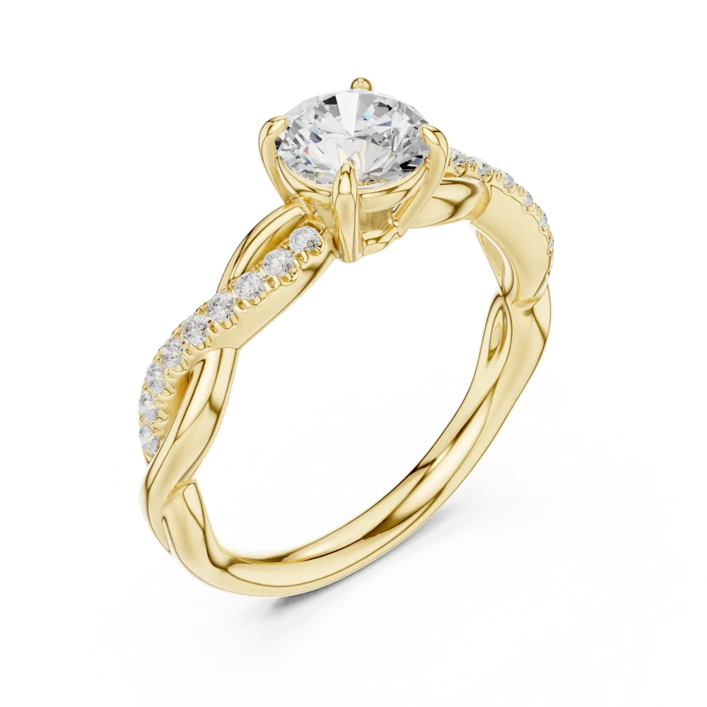 Embrace modern elegance with our fluid twist Solitaire ring, featuring a brilliant DIAMEUR diamond. Discover the perfect fusion of art and luxury today.