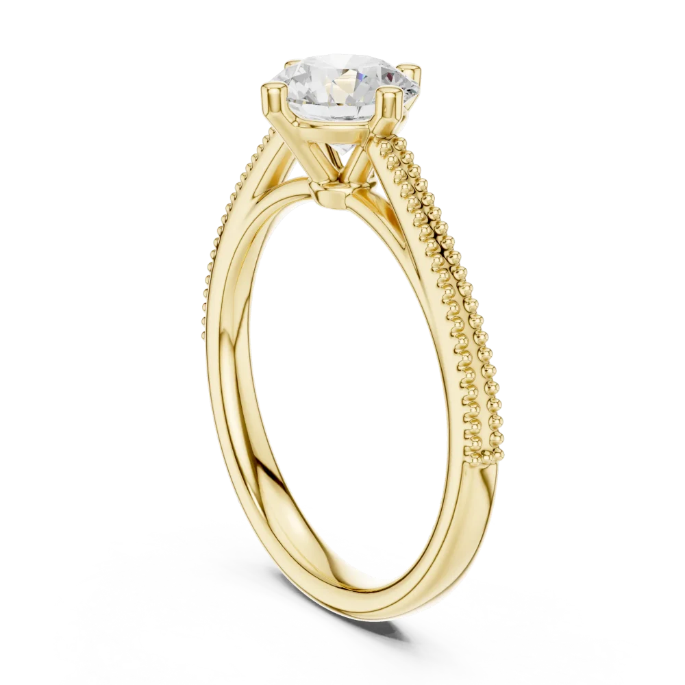 Ethereal Round Brilliant Cut Beaded Band Solitaire Ring - Image 3