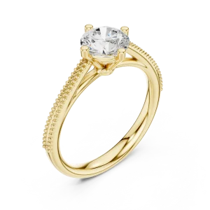 Ethereal Round Brilliant Cut Beaded Band Solitaire Ring