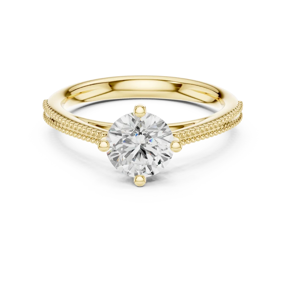 Ethereal Round Brilliant Cut Beaded Band Solitaire Ring - Image 2