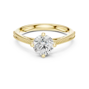 Ethereal Round Brilliant Cut Beaded Band Solitaire Ring - Image 2