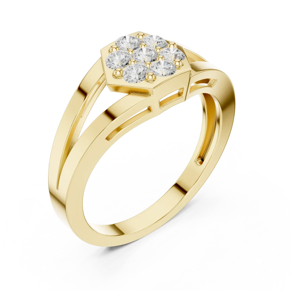 Discover the radiant beauty of this hexagonal cluster ring featuring premium DIAMEUR diamonds. A modern classic for any occasion. Shop the look now.