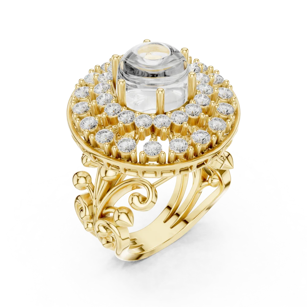 Adorn your hand with this architectural masterpiece. Featuring a pavé-set halo of DIAMEUR diamonds, it defines sustainable luxury. Shop this icon today.