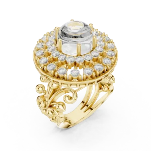 Luminary Round Brilliant Pavé-Set Architectural Statement Ring