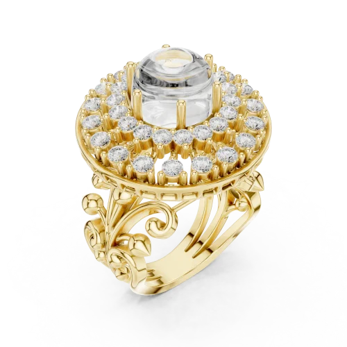 Luminary Round Brilliant Pavé-Set Architectural Statement Ring