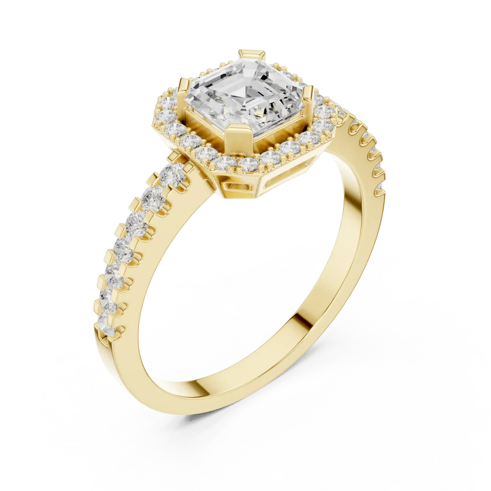 Experience the radiant allure of our emerald cut halo Solitaire ring. Featuring high-clarity DIAMEUR diamonds, this elegant piece defines modern luxury.