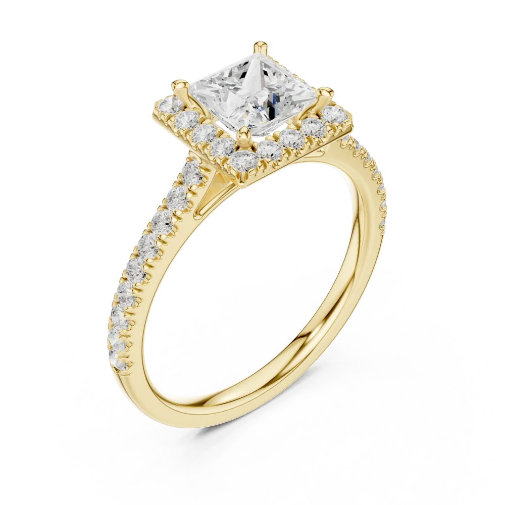 Experience elegance with this Princess Solitaire Halo ring, featuring brilliant DIAMEUR lab-grown diamonds. A modern classic for your forever moment.