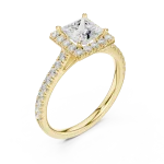 Ethereal Princess Solitaire Halo Pavé Engagement Ring