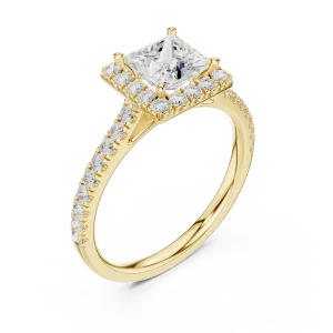 Ethereal Princess Solitaire Halo Pavé Engagement Ring