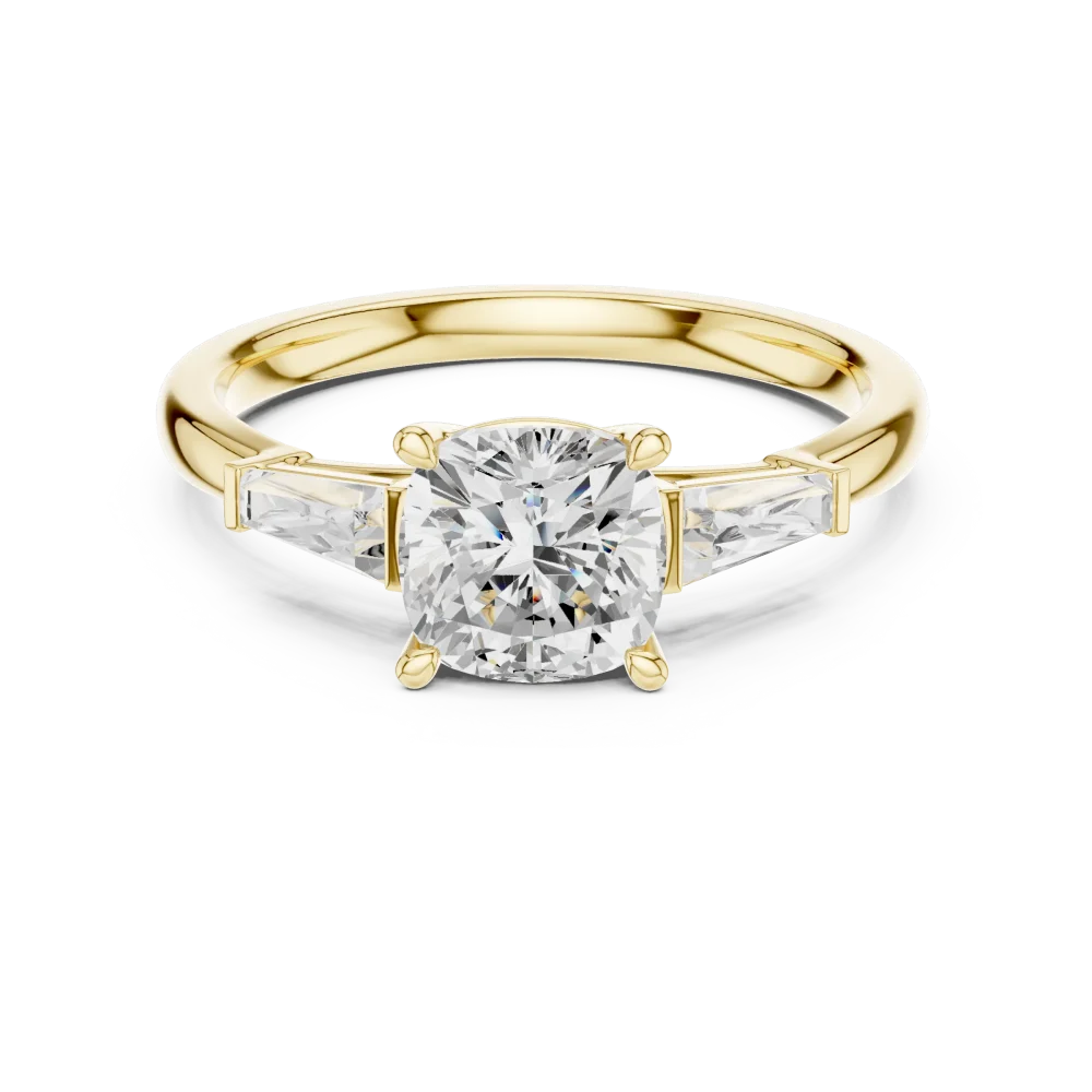 Luminary Cushion Cut Solitaire Ring with Tapered Baguettes - Image 2