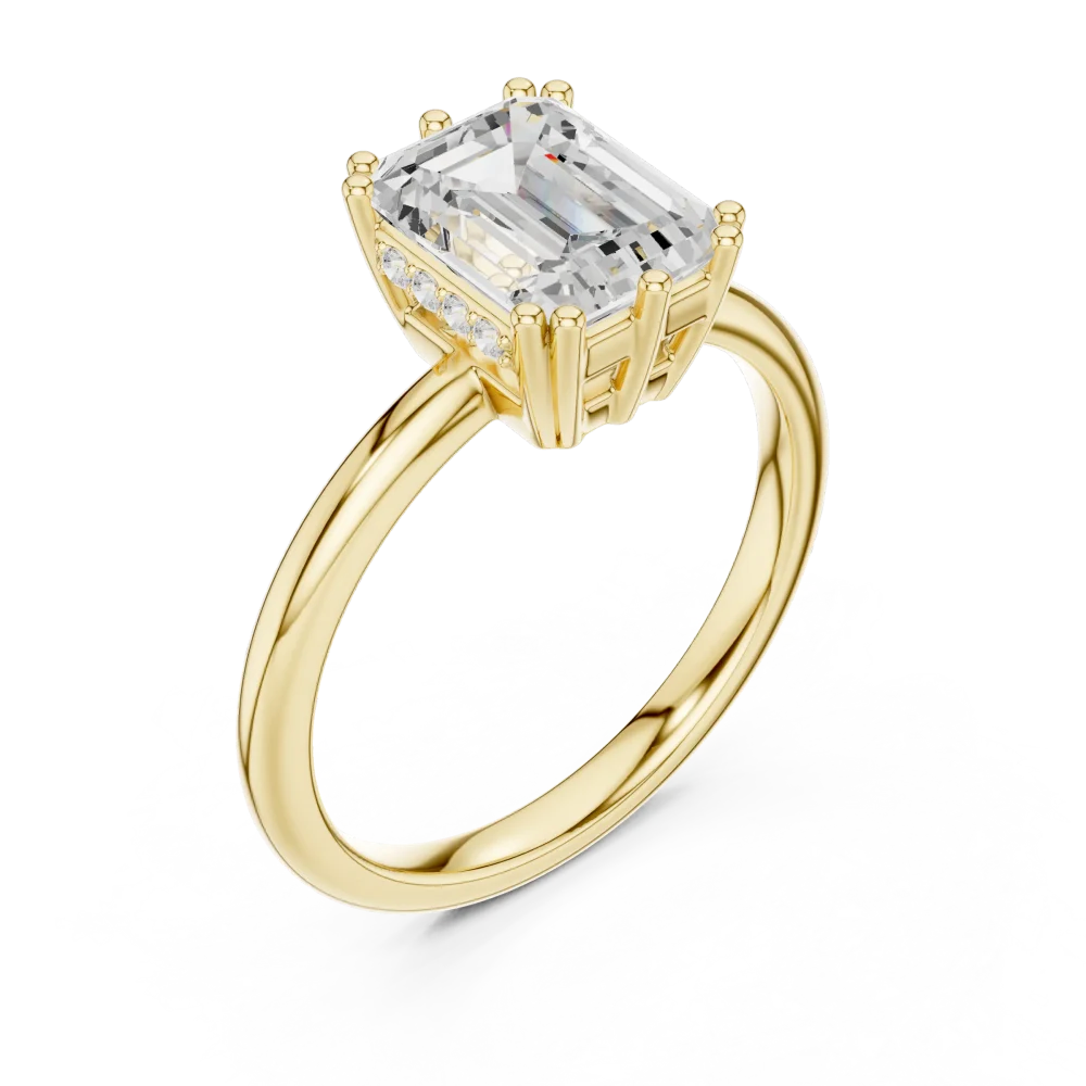 Discover the Ethereal Emerald Cut Solitaire Ring, a masterwork of sustainable luxury featuring a radiant DIAMEUR diamond. Elevate your collection today.