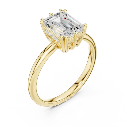Ethereal Emerald Cut Hidden Halo Solitaire Ring