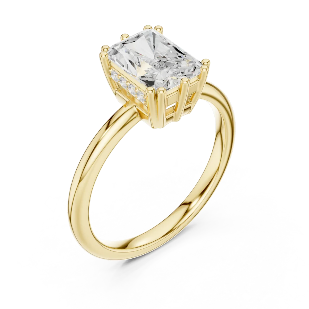 Experience the architectural grace of this radiant-cut DIAMEUR diamond ring. A modern classic designed for brilliance—elevate your collection today.