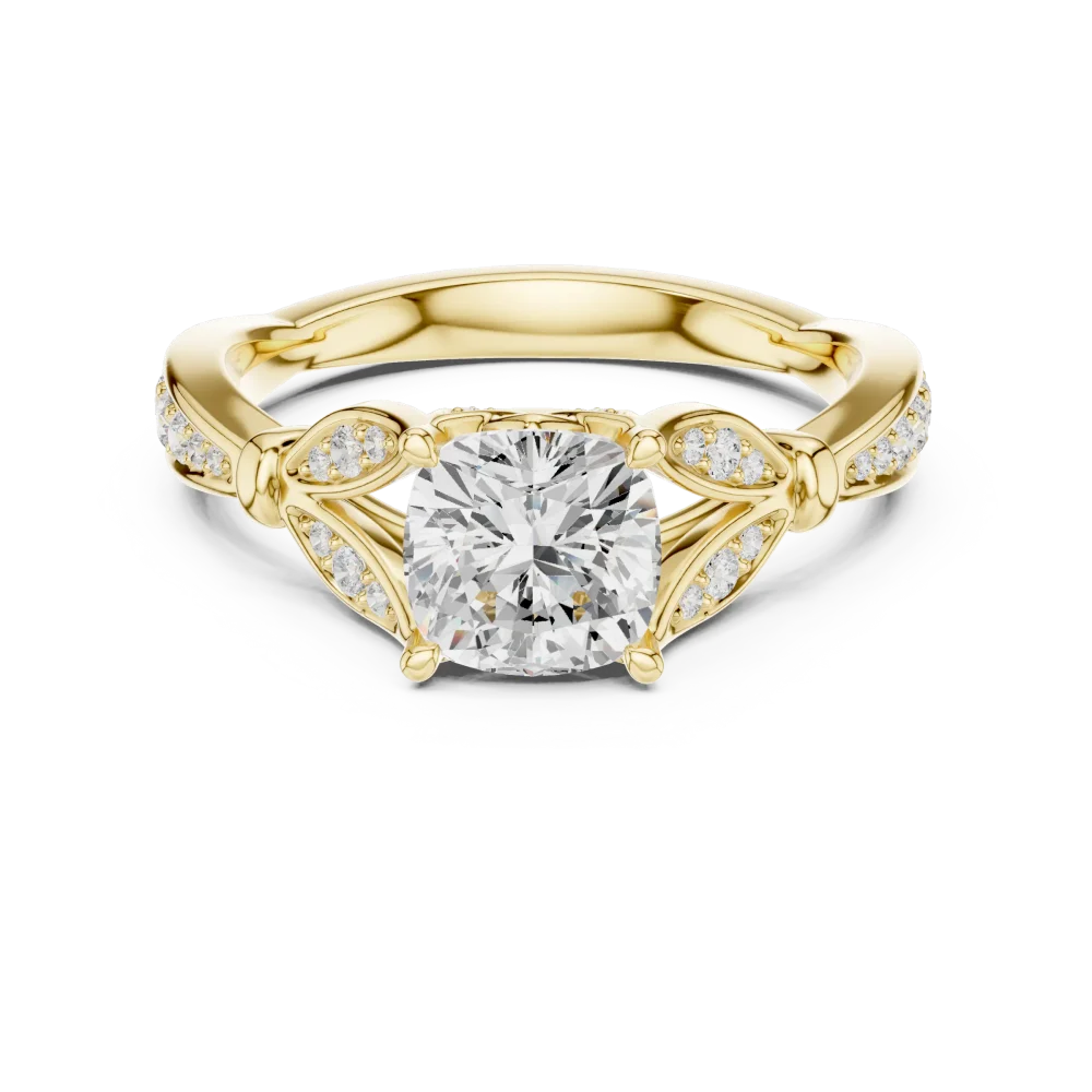 Luminary Cushion Cut Solitaire Architectural Pavé Ring - Image 2
