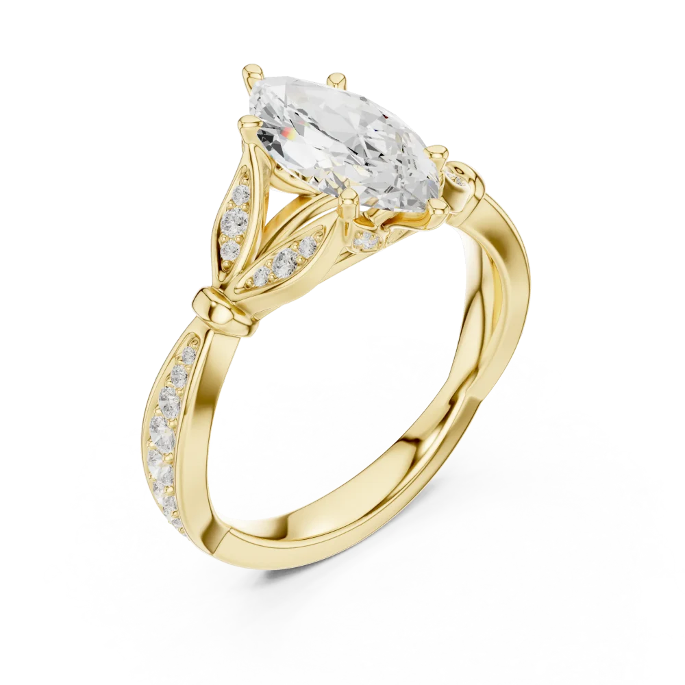 Experience the captivating radiance of this marquise-cut Solitaire engagement ring. Featuring brilliant DIAMEUR diamonds, shop this refined design.