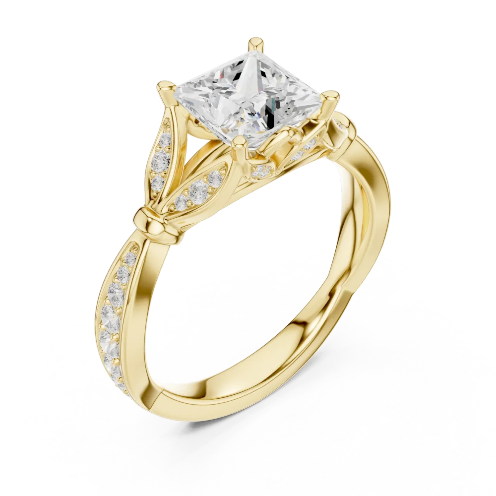 Experience modern luxury with this princess-cut Solitaire ring. Featuring DIAMEUR diamonds in an architectural design, it is a true forever piece.