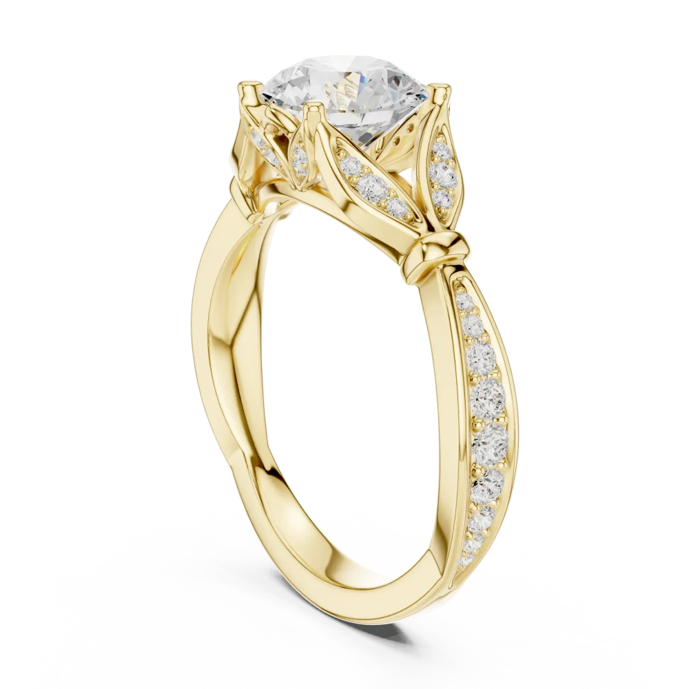 Ethereal Round Solitaire Architectural Pavé Engagement Ring - Image 3