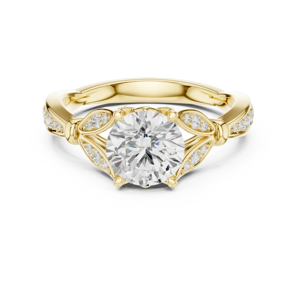 Ethereal Round Solitaire Architectural Pavé Engagement Ring - Image 2