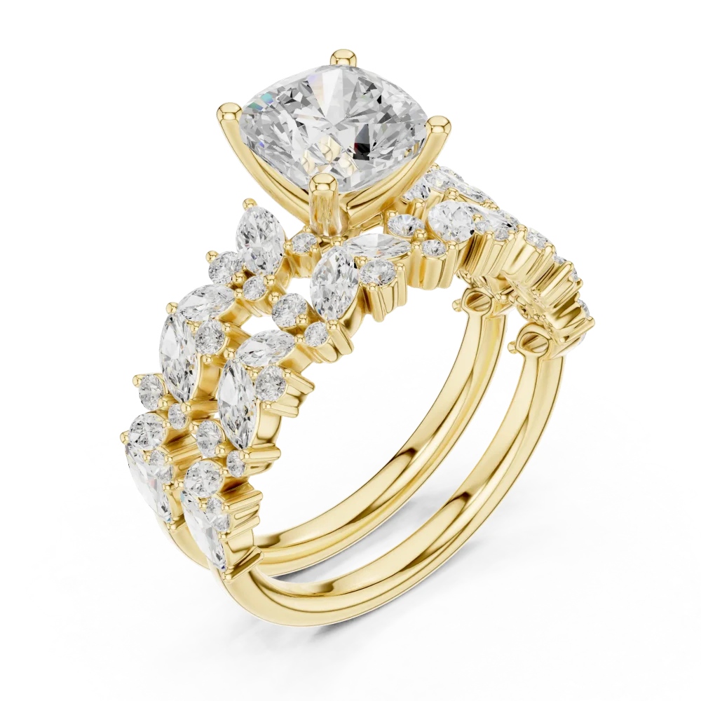 Discover the radiant beauty of this cushion Solitaire ring, featuring a brilliant DIAMEUR center stone and marquise accents. Shop this modern luxury today.