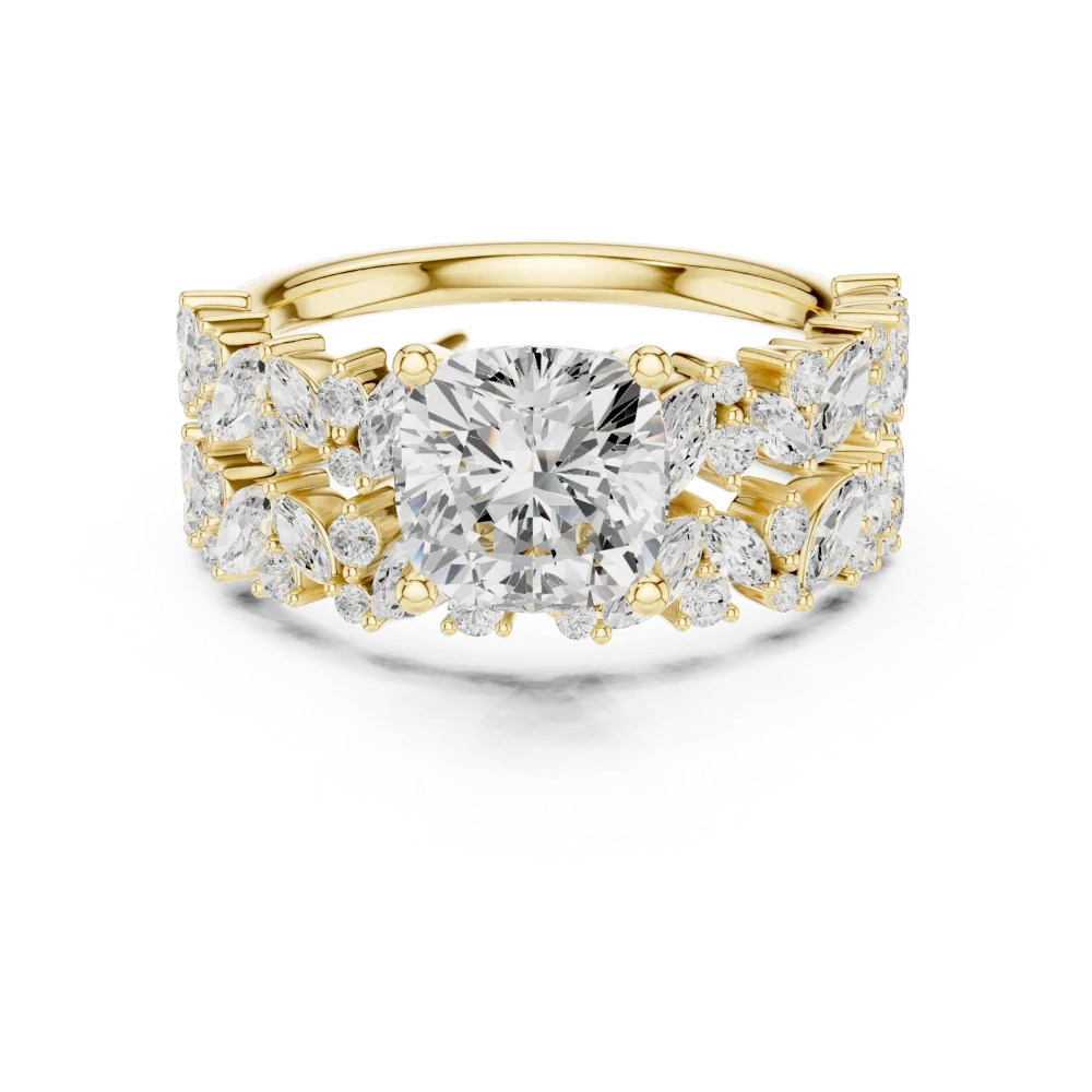 Ethereal Cushion Solitaire Marquise Cluster Statement Ring - Image 2