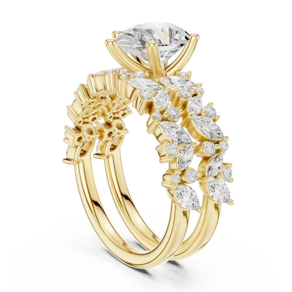 Ethereal Pear Solitaire Marquise Cluster Statement Ring - Image 3