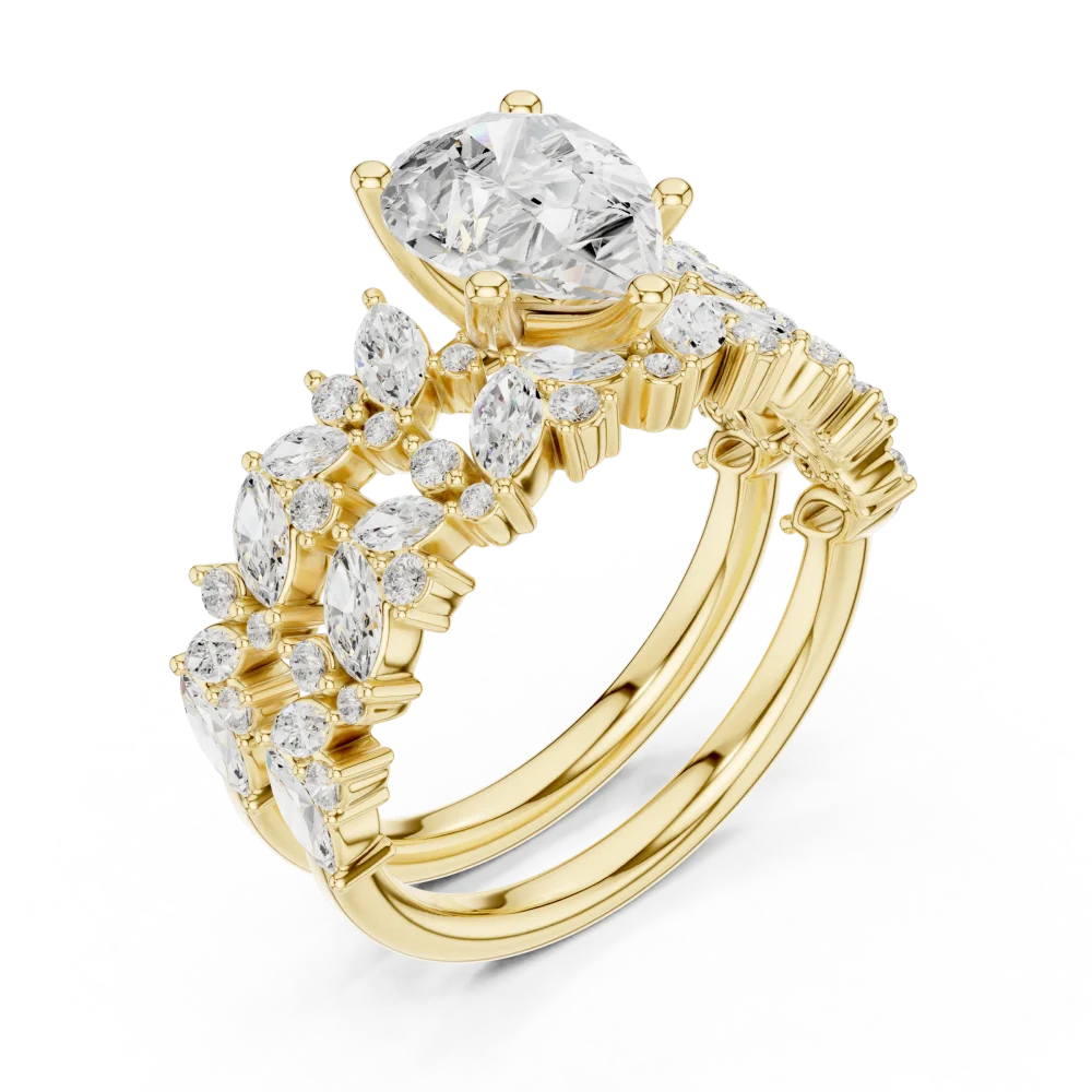 Experience the allure of our Ethereal Pear Solitaire ring, featuring brilliant DIAMEUR diamonds in an architectural cluster. Shop this modern classic today.
