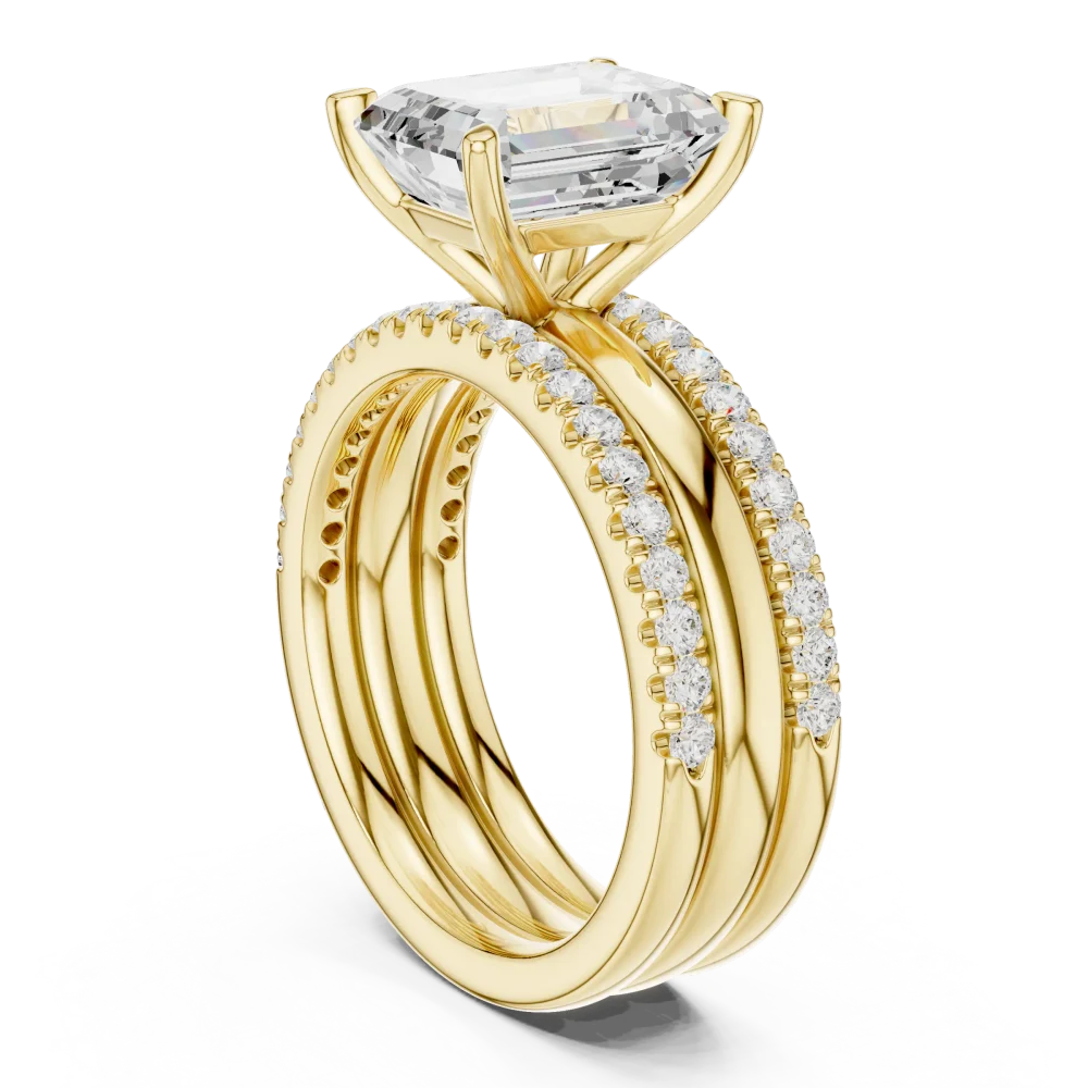Ethereal Emerald Cut Solitaire Pavé Statement Ring - Image 3