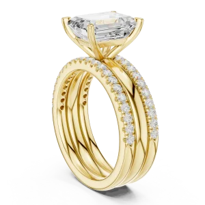 Ethereal Emerald Cut Solitaire Pavé Statement Ring - Image 3