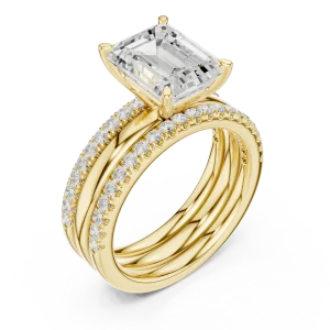 Ethereal Emerald Cut Solitaire Pavé Statement Ring